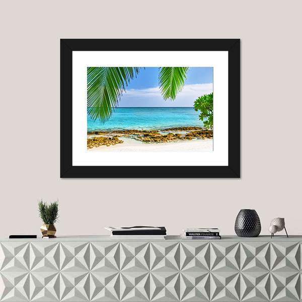 Shoreline Of A Tropical Island In The Maldives Canvas Wall Art-1 Piece-Framed Print-20" x 16"-Tiaracle