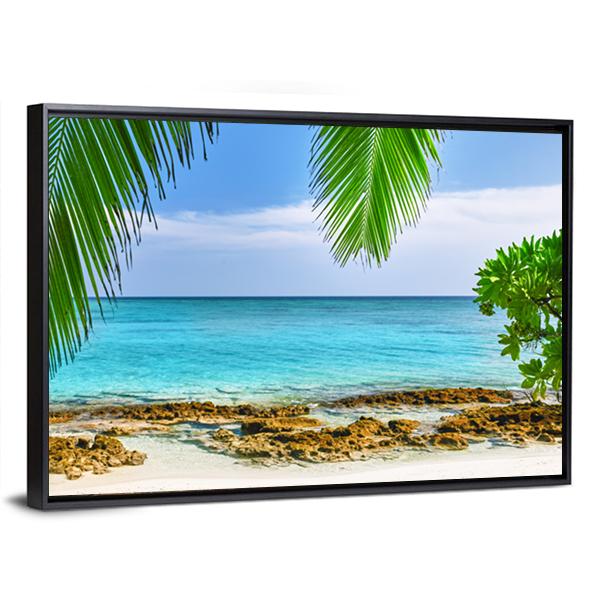 Shoreline Of A Tropical Island In The Maldives Canvas Wall Art-3 Horizontal-Gallery Wrap-25" x 16"-Tiaracle