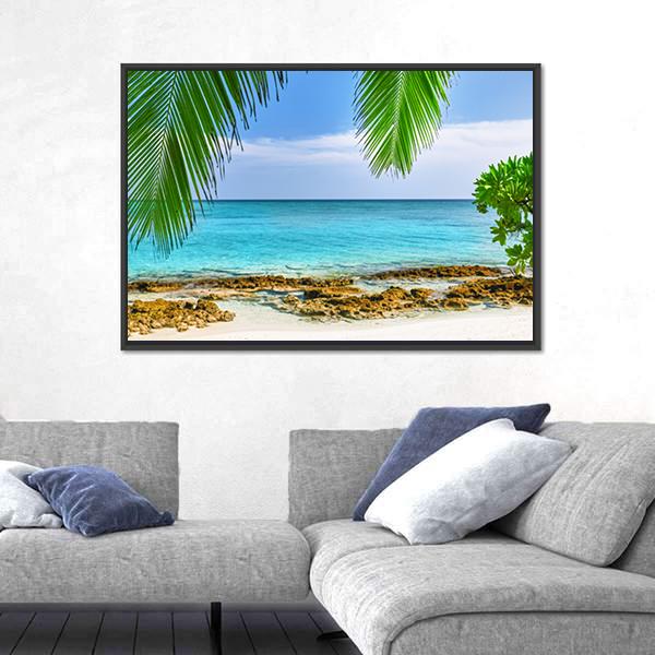 Shoreline Of A Tropical Island In The Maldives Canvas Wall Art-3 Horizontal-Gallery Wrap-25" x 16"-Tiaracle