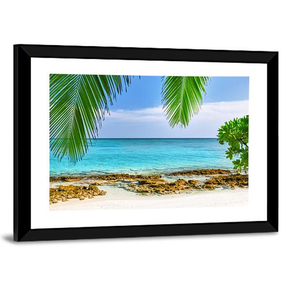Shoreline Of A Tropical Island In The Maldives Canvas Wall Art-3 Horizontal-Gallery Wrap-25" x 16"-Tiaracle