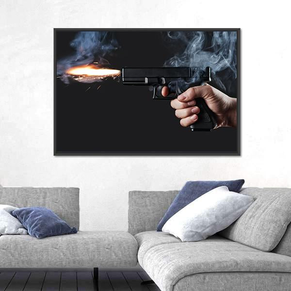 Shot From A Handgun With Fire And Smoke Canvas Wall Art-5 Horizontal-Gallery Wrap-22" x 12"-Tiaracle