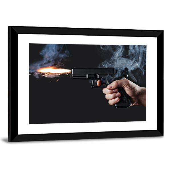 Shot From A Handgun With Fire And Smoke Canvas Wall Art-5 Horizontal-Gallery Wrap-22" x 12"-Tiaracle
