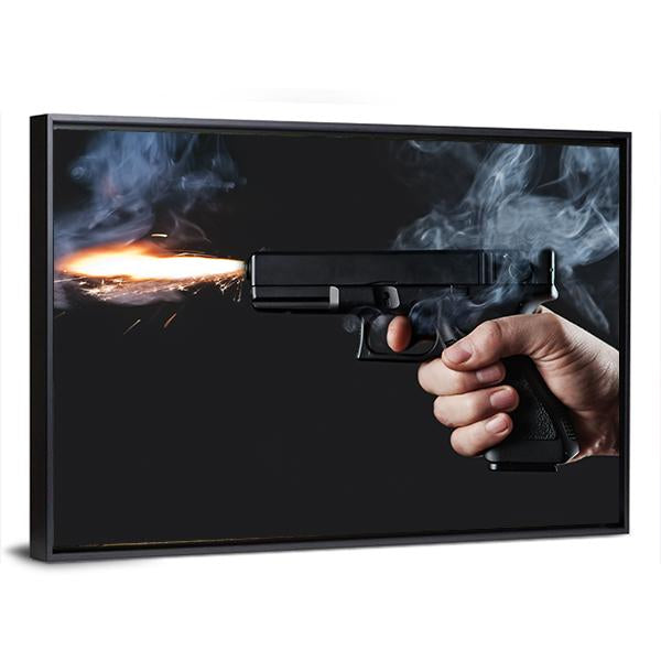 Shot From A Handgun With Fire And Smoke Canvas Wall Art-5 Horizontal-Gallery Wrap-22" x 12"-Tiaracle