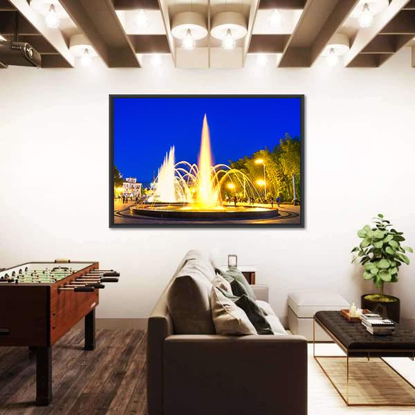 Show Of Dancing Fountains In Batumi Boulevard Georgia Canvas Wall Art-1 Piece-Floating Frame-24" x 16"-Tiaracle