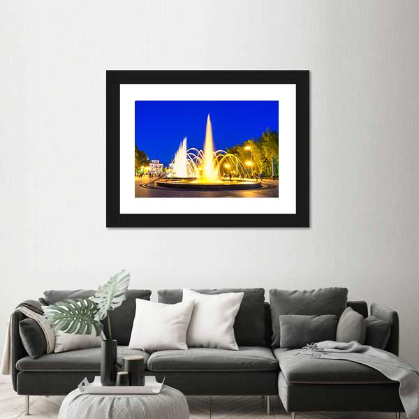 Show Of Dancing Fountains In Batumi Boulevard Georgia Canvas Wall Art-1 Piece-Framed Print-20" x 16"-Tiaracle