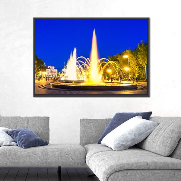 Show Of Dancing Fountains In Batumi Boulevard Georgia Canvas Wall Art-5 Horizontal-Gallery Wrap-22" x 12"-Tiaracle