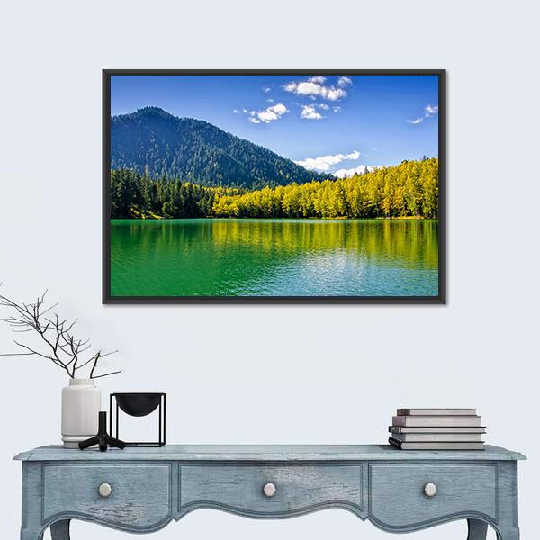 Siberia Lake With Reflection Canvas Wall Art-1 Piece-Floating Frame-24" x 16"-Tiaracle