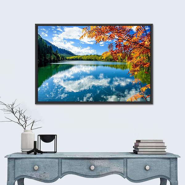 Siberia Lake With Reflection Canvas Wall Art-1 Piece-Floating Frame-24" x 16"-Tiaracle