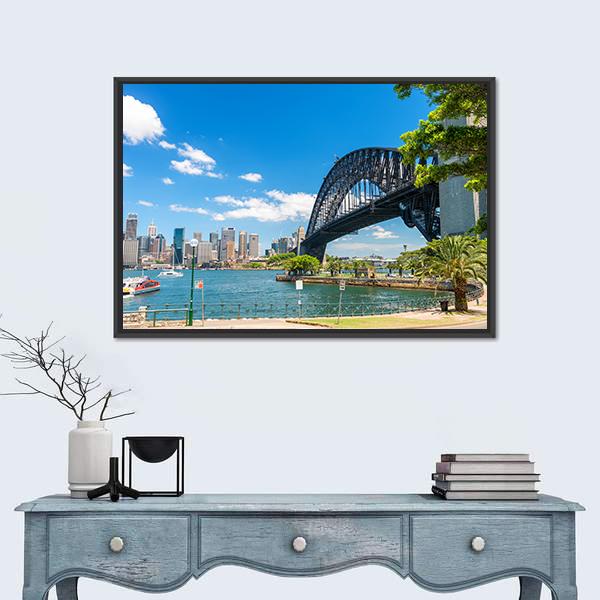 Side View Of Sydney Harbour Bridge Canvas Wall Art-1 Piece-Floating Frame-24" x 16"-Tiaracle