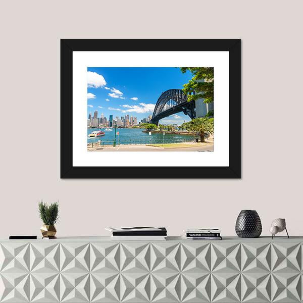 Side View Of Sydney Harbour Bridge Canvas Wall Art-1 Piece-Framed Print-20" x 16"-Tiaracle