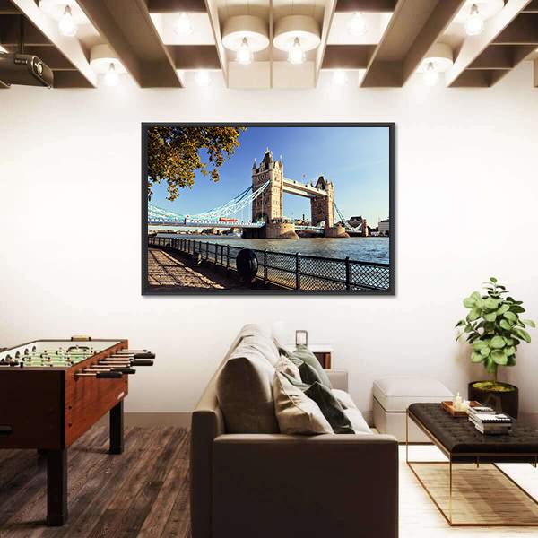 Side View Of Tower Bridge In London Canvas Wall Art-1 Piece-Floating Frame-24" x 16"-Tiaracle