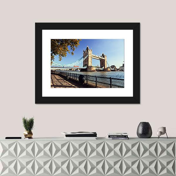 Side View Of Tower Bridge In London Canvas Wall Art-1 Piece-Framed Print-20" x 16"-Tiaracle