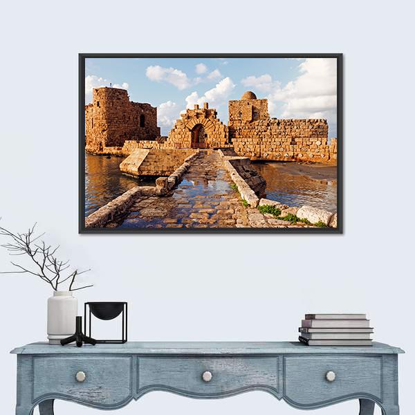 Sidon Sea Castle In Lebanon Canvas Wall Art-1 Piece-Floating Frame-24" x 16"-Tiaracle