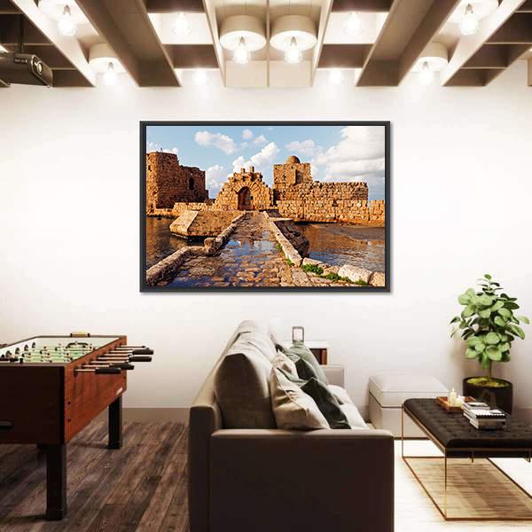 Sidon Sea Castle In Lebanon Canvas Wall Art-1 Piece-Floating Frame-36" x 24"-Tiaracle