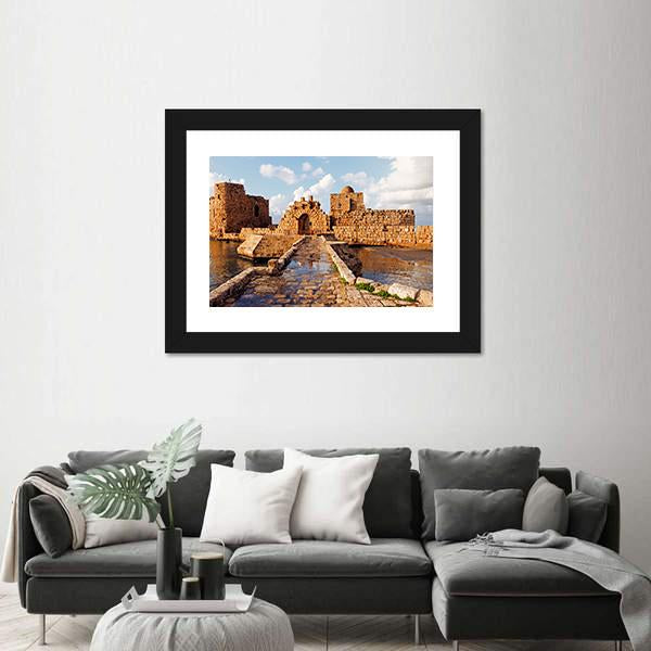 Sidon Sea Castle In Lebanon Canvas Wall Art-1 Piece-Framed Print-30" x 20"-Tiaracle