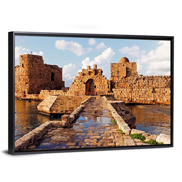 Sidon Sea Castle In Lebanon Canvas Wall Art-3 Horizontal-Gallery Wrap-25" x 16"-Tiaracle