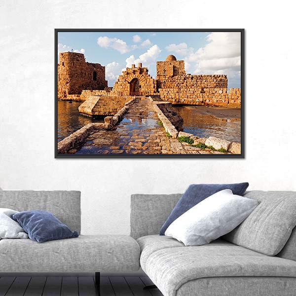 Sidon Sea Castle In Lebanon Canvas Wall Art-3 Horizontal-Gallery Wrap-25" x 16"-Tiaracle