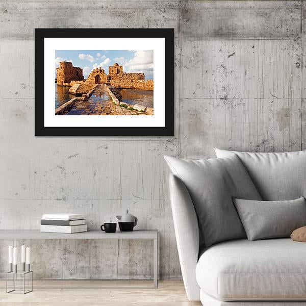 Sidon Sea Castle In Lebanon Canvas Wall Art-3 Horizontal-Gallery Wrap-25" x 16"-Tiaracle