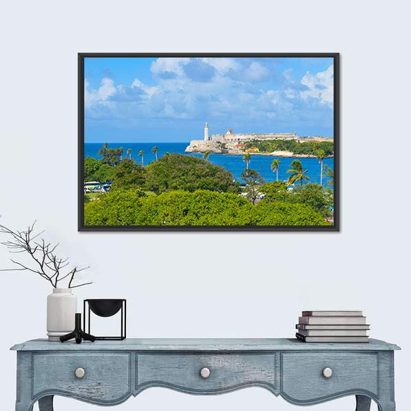 Sierra Morro Castle In Havana Cuba Canvas Wall Art-1 Piece-Floating Frame-24" x 16"-Tiaracle