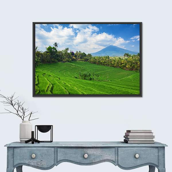 Sight Of Balinese Bright Green Rice Canvas Wall Art-1 Piece-Floating Frame-24" x 16"-Tiaracle