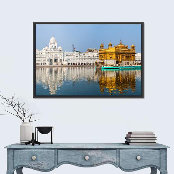 Sikh Gurdwara Golden Temple In India Canvas Wall Art-1 Piece-Floating Frame-24" x 16"-Tiaracle