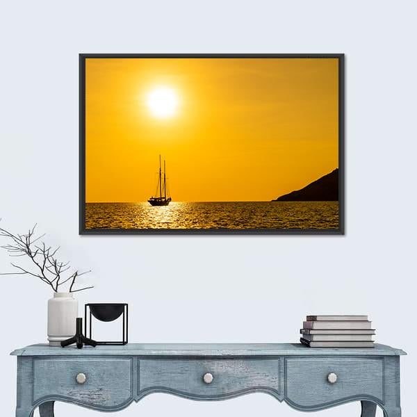 Silhouette Boat In Sea Canvas Wall Art-1 Piece-Floating Frame-24" x 16"-Tiaracle