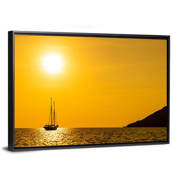 Silhouette Boat In Sea Canvas Wall Art-3 Horizontal-Gallery Wrap-25" x 16"-Tiaracle