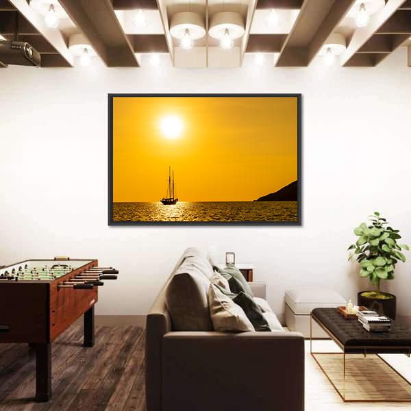 Silhouette Boat In Sea Canvas Wall Art-3 Horizontal-Gallery Wrap-25" x 16"-Tiaracle
