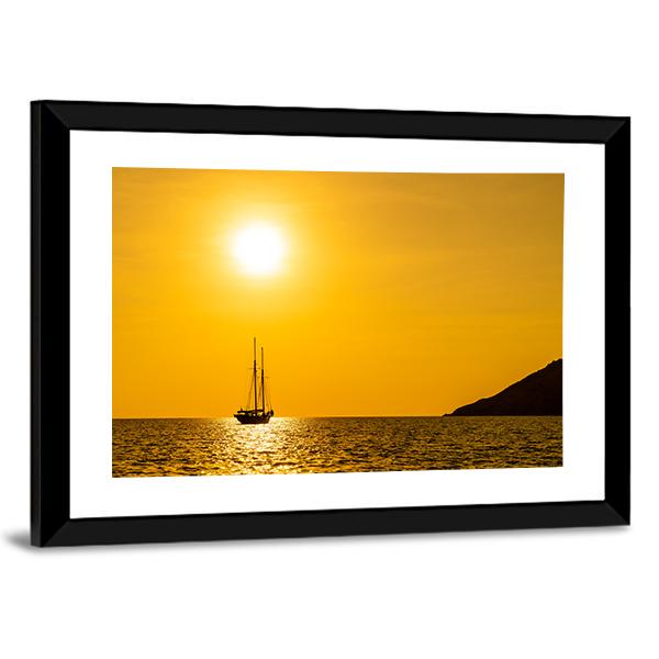 Silhouette Boat In Sea Canvas Wall Art-3 Horizontal-Gallery Wrap-25" x 16"-Tiaracle