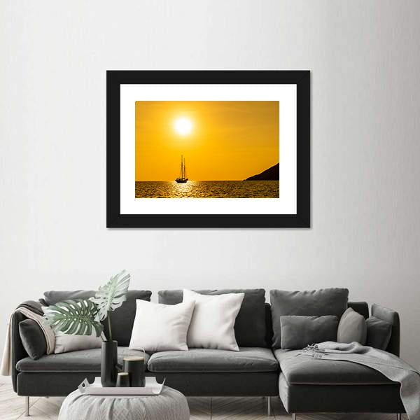 Silhouette Boat In Sea Canvas Wall Art-3 Horizontal-Gallery Wrap-25" x 16"-Tiaracle