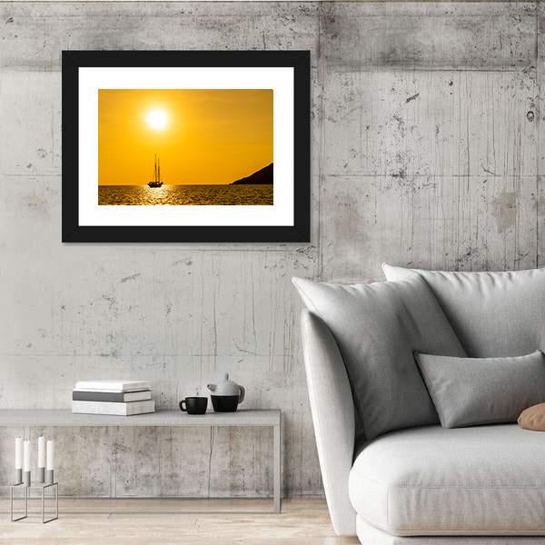 Silhouette Boat In Sea Canvas Wall Art-3 Horizontal-Gallery Wrap-25" x 16"-Tiaracle