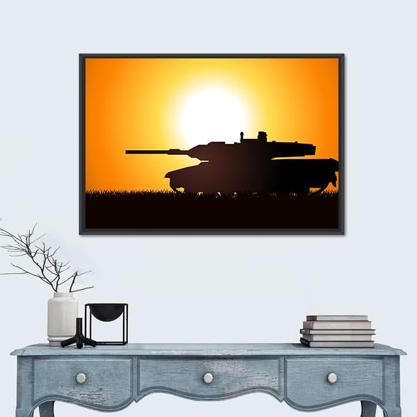 Silhouette Illustration Of A Heavy Artillery Canvas Wall Art-1 Piece-Floating Frame-24" x 16"-Tiaracle