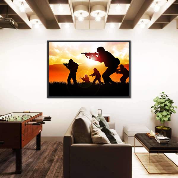 Silhouette Illustration Of Soldiers Canvas Wall Art-5 Horizontal-Gallery Wrap-22" x 12"-Tiaracle