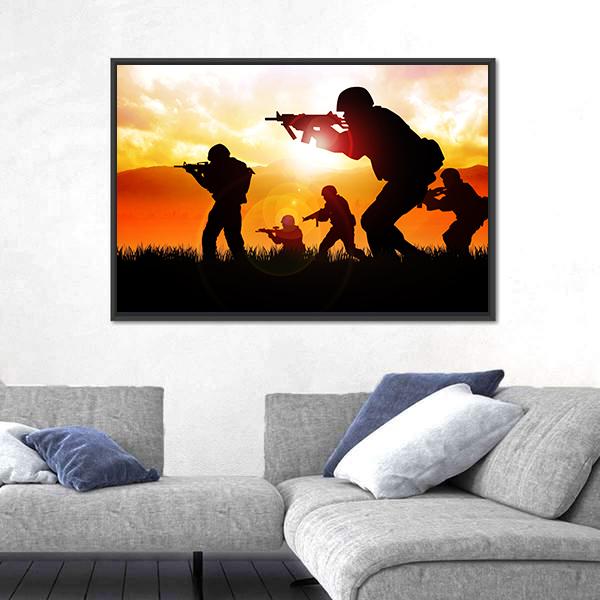 Silhouette Illustration Of Soldiers Canvas Wall Art-5 Horizontal-Gallery Wrap-22" x 12"-Tiaracle
