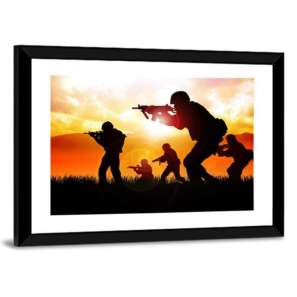 Silhouette Illustration Of Soldiers Canvas Wall Art-5 Horizontal-Gallery Wrap-22" x 12"-Tiaracle