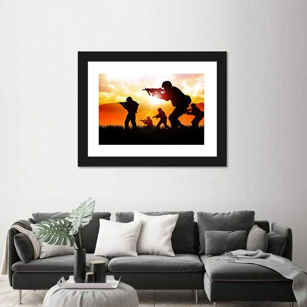 Silhouette Illustration Of Soldiers Canvas Wall Art-5 Horizontal-Gallery Wrap-22" x 12"-Tiaracle