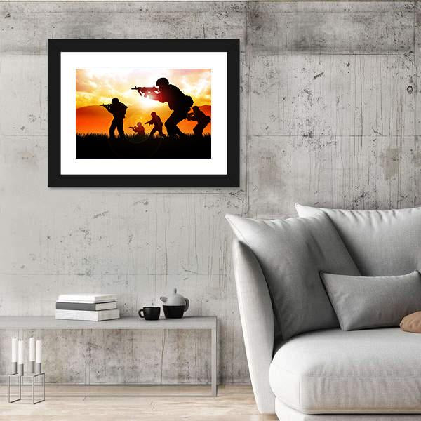 Silhouette Illustration Of Soldiers Canvas Wall Art-5 Horizontal-Gallery Wrap-22" x 12"-Tiaracle