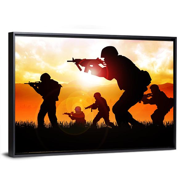 Silhouette Illustration Of Soldiers Canvas Wall Art-5 Horizontal-Gallery Wrap-22" x 12"-Tiaracle