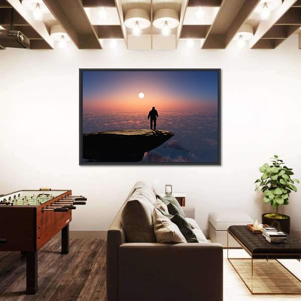 Silhouette Of A Man On A Rock Canvas Wall Art-1 Piece-Floating Frame-36&quot; x 24&quot;-Tiaracle
