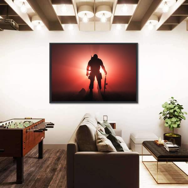 Silhouette Of A Soldier Canvas Wall Art-1 Piece-Floating Frame-24" x 16"-Tiaracle