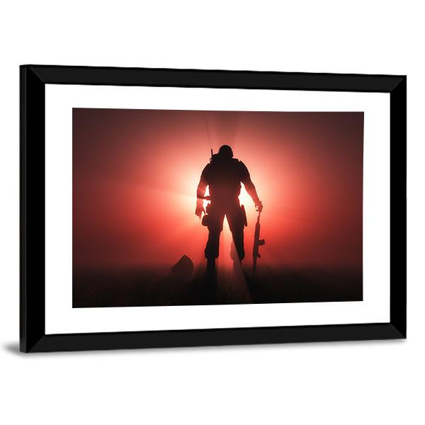 Silhouette Of A Soldier Canvas Wall Art-5 Horizontal-Gallery Wrap-22" x 12"-Tiaracle