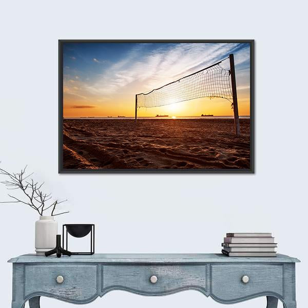 Volleyball Net On The Beach At Sunset Canvas Wall Art-5 Horizontal-Gallery Wrap-22" x 12"-Tiaracle