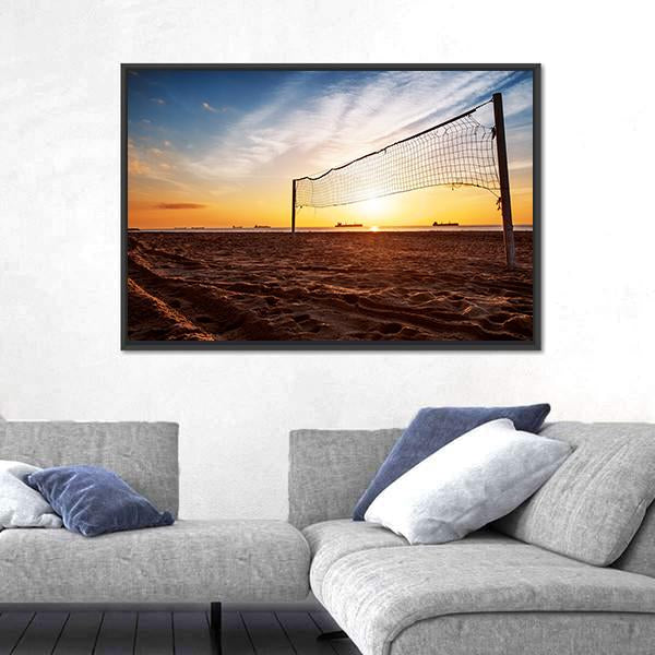 Volleyball Net On The Beach At Sunset Canvas Wall Art-5 Horizontal-Gallery Wrap-22" x 12"-Tiaracle