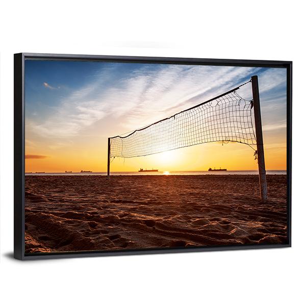 Volleyball Net On The Beach At Sunset Canvas Wall Art-5 Horizontal-Gallery Wrap-22" x 12"-Tiaracle