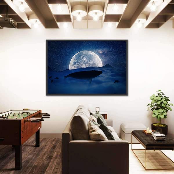 Silhouette Of A Whale Canvas Wall Art-1 Piece-Floating Frame-24" x 16"-Tiaracle
