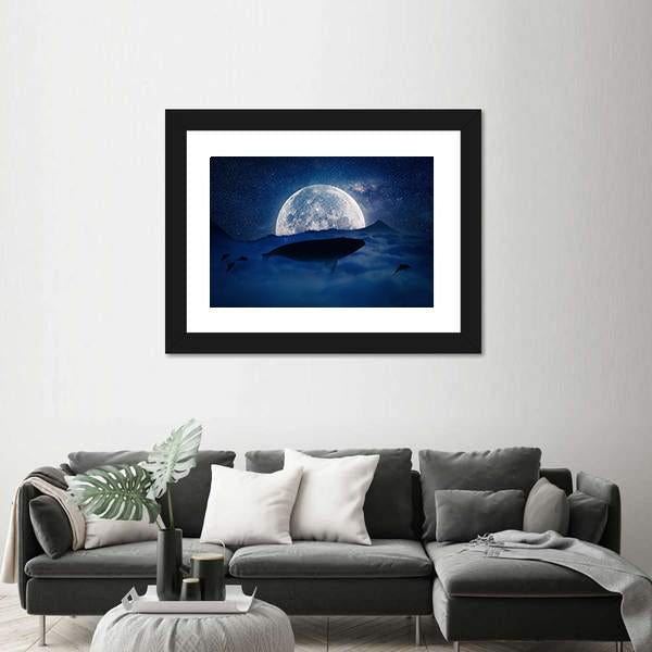 Silhouette Of A Whale Canvas Wall Art-1 Piece-Framed Print-20" x 16"-Tiaracle
