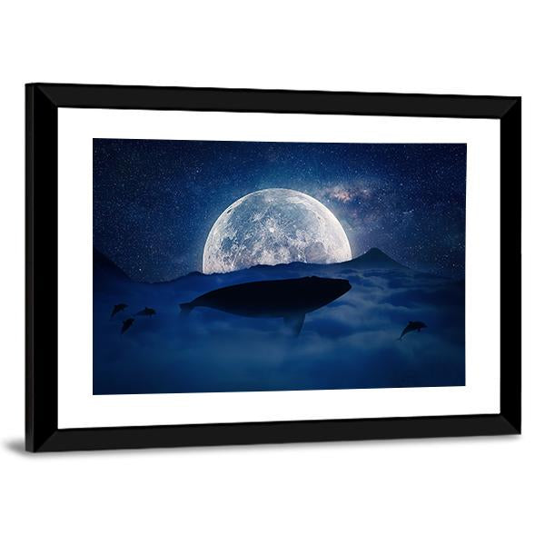 Silhouette Of A Whale Canvas Wall Art-5 Horizontal-Gallery Wrap-22" x 12"-Tiaracle