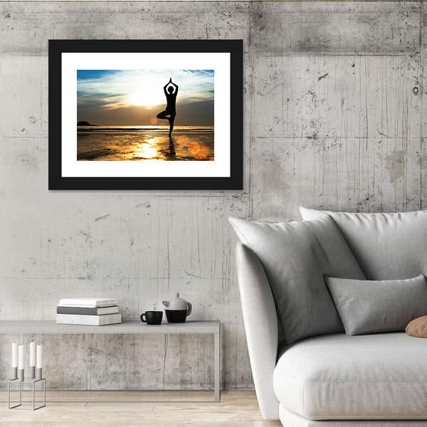 Woman Practicing Yoga On Beach Canvas Wall Art-5 Horizontal-Gallery Wrap-22" x 12"-Tiaracle