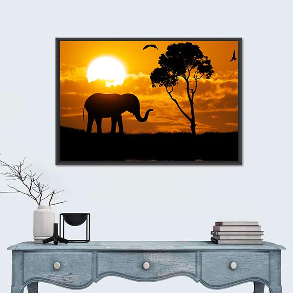Silhouette Of Elephant Element Of design Canvas Wall Art-1 Piece-Floating Frame-24" x 16"-Tiaracle