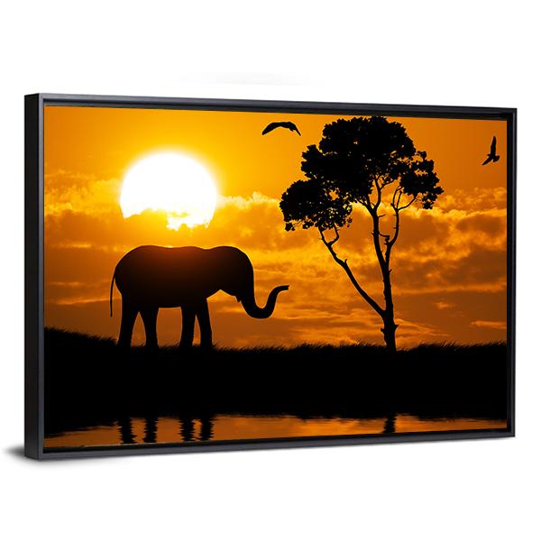 Silhouette Of Elephant Element Of design Canvas Wall Art-3 Horizontal-Gallery Wrap-25" x 16"-Tiaracle